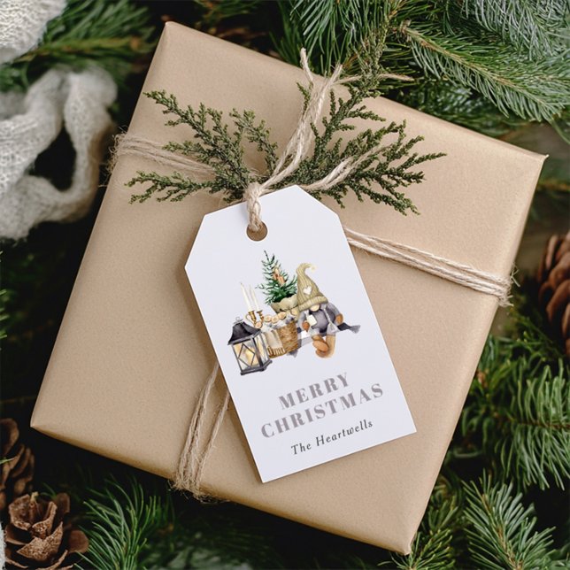 Watercolor Rustic Gnome Holiday Gift Tags (Creator Uploaded)