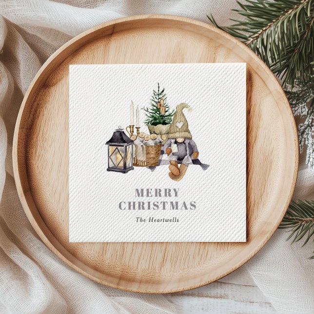 Watercolor Rustic Gnome Holiday Napkins (Creator Uploaded)