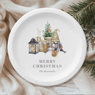 Watercolor Rustic Gnome Holiday Paper Plates