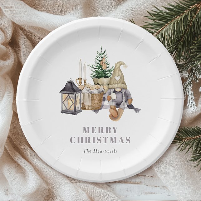 Watercolor Rustic Gnome Holiday Paper Plates (Creator Uploaded)