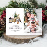 Watercolor Rustic Gnome Photo Holiday Postcard