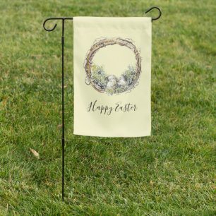Watercolor Rustic Grapevine & Egg Nest Easter Garden Flag
