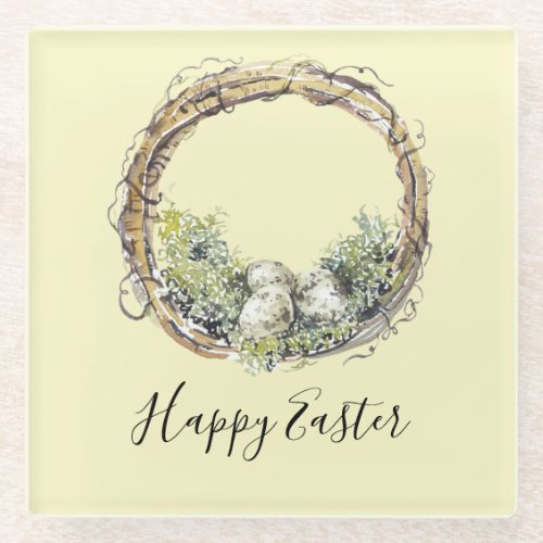 Watercolor Rustic Grapevine  Egg Nest Easter  Glass Coaster