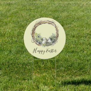 Watercolor Rustic Grapevine & Egg Nest Easter Sign
