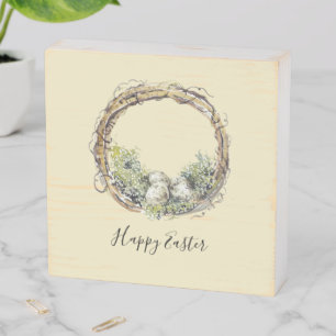 Watercolor Rustic Grapevine & Egg Nest Wooden Box Sign