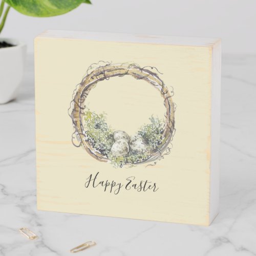 Watercolor Rustic Grapevine  Egg Nest  Wooden Box Sign