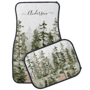 Watercolor Rustic Green Forest Car Floor Mat