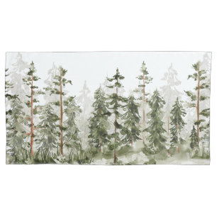 Watercolor Rustic Green Forest Pillow Case