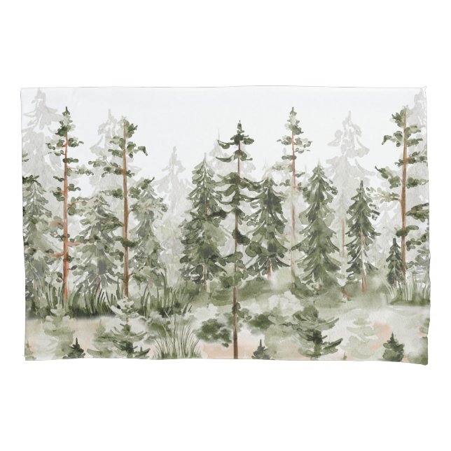 Watercolor Rustic Green Forest Pillow Case (Front)