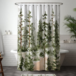 Watercolor Rustic Green Forest Shower Curtain