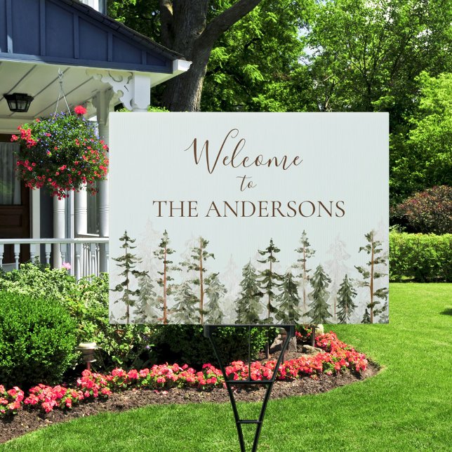 Watercolor Rustic Green Forest Sign (In situ)