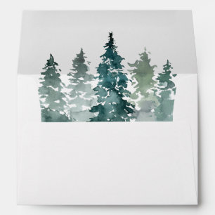 Watercolor Rustic Green Pine Trees Forest Wedding Envelope