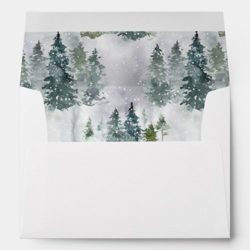 Watercolor Rustic Green Pine Trees Forest Wedding  Envelope