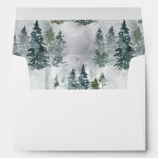 Watercolor Rustic Green Pine Trees Forest Wedding  Envelope (Back (Bottom))
