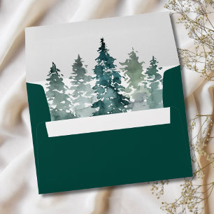 Watercolor Rustic Green Pine Trees Forest Wedding Envelope