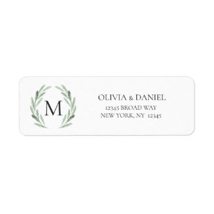 Watercolor Rustic Green Wreath Return Address Label