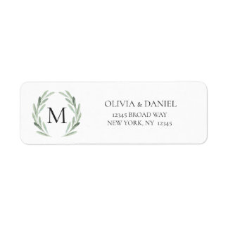 Watercolor Rustic Green Wreath Return Address Label