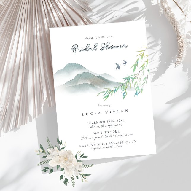 Watercolor Rustic Greenery Mountain Bridal Shower Invitation (Creator Uploaded)