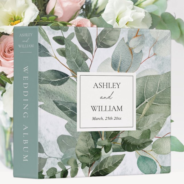 Watercolor Rustic Greenery Sage Wedding Album 3 Ring Binder (In situ)