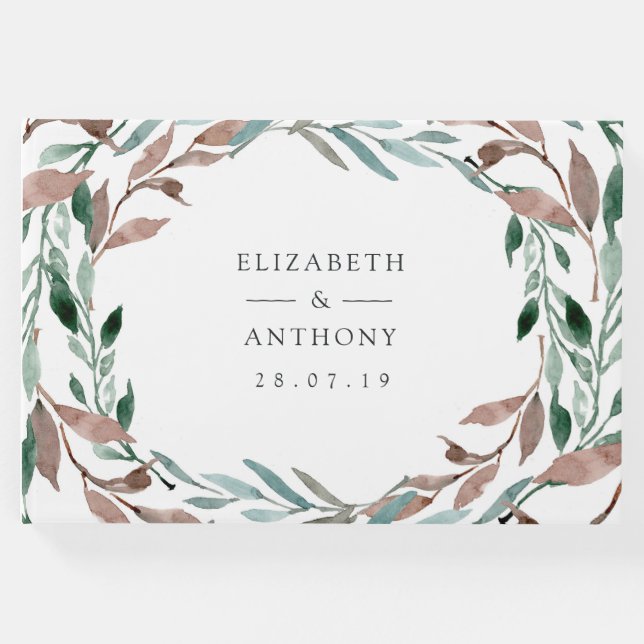 Watercolor Rustic Greenery Wedding Guest Book (Front)