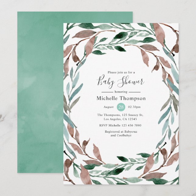 Watercolor Rustic Greenery Winter Baby Shower Invitation (Front/Back)