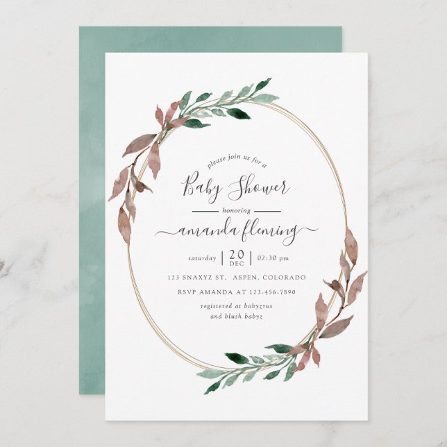 Watercolor Rustic Greenery Winter Baby Shower Invitation (Front/Back)