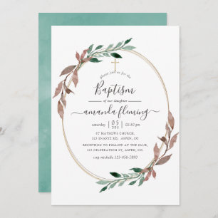 Watercolor Rustic Greenery Winter Baptism Invitation