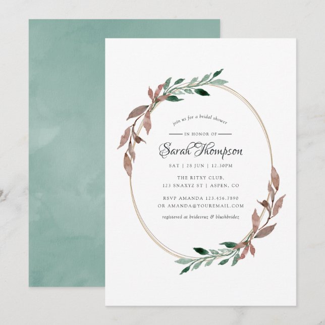 Watercolor Rustic Greenery Winter Bridal Shower Invitation (Front/Back)