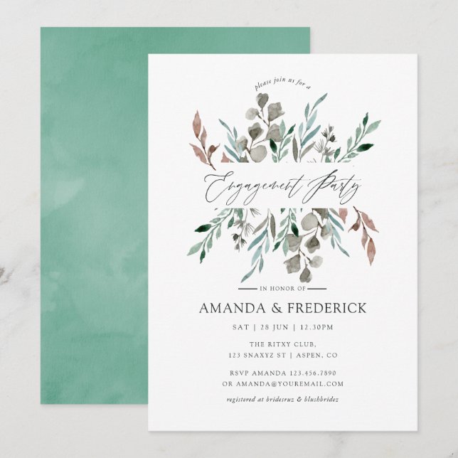 Watercolor Rustic Greenery Winter Engagement Party Invitation (Front/Back)