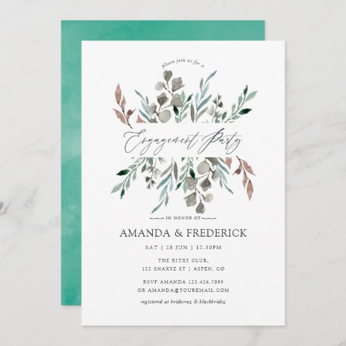 Watercolor Rustic Greenery Winter Engagement Party Invitation