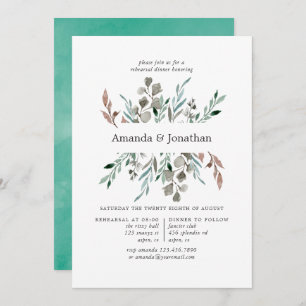 Watercolor Rustic Greenery Winter Rehearsal Dinner Invitation
