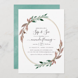 Watercolor Rustic Greenery Winter Sip and See Invitation