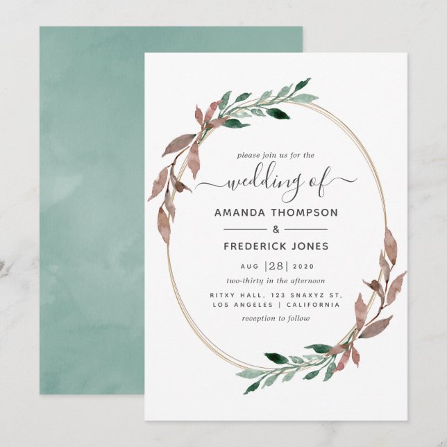 Watercolor Rustic Greenery Winter Wedding Invitation (Front/Back)