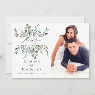 Watercolor Rustic Greenery Winter Wedding Thank You Card