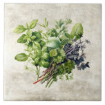 Watercolor Rustic Herbs Faux Texture  Ceramic Tile<br><div class="desc">Rustic watercolor graphic design on a faux texture background with a bunch of herbs & stems. A vintage country look.  Perfect for your country French or cottage farmhouse kitchen.</div>