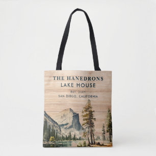 Watercolor Rustic Lake House Themed Family Name Tote Bag