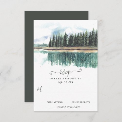 Watercolor Rustic Lake  Mountain Lake Wedding RSVP Card