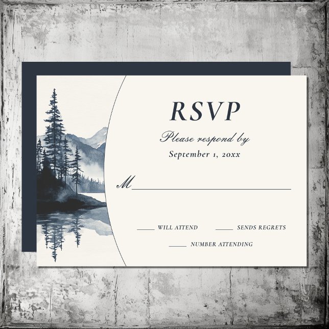 Watercolor Rustic Mountain Lake Forest Wedding RSVP Card (Watercolor Rustic Mountain Lake Forest Wedding RSVP Card)