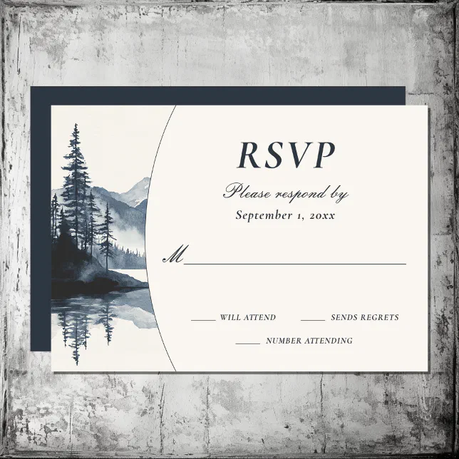 Watercolor Rustic Mountain Lake Forest Wedding RSVP Card | Zazzle