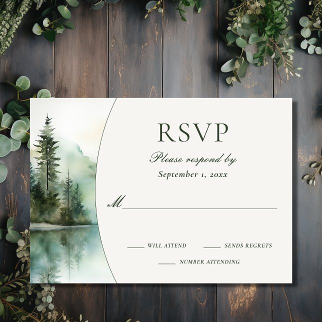 Watercolor Rustic Mountain Lake Forest Wedding RSVP Card (Front - Watercolor Rustic Mountain Lake Forest Wedding RSVP Card)