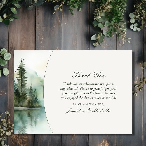 Watercolor Rustic Mountain Lake Forest Wedding Thank You Card