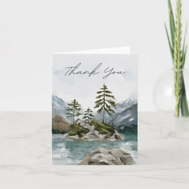Watercolor Rustic Mountain Lake Thank You Card | Zazzle