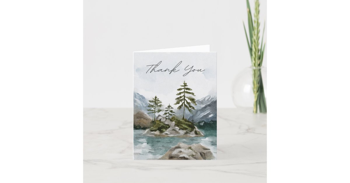 Watercolor Rustic Mountain Lake Thank You Card | Zazzle