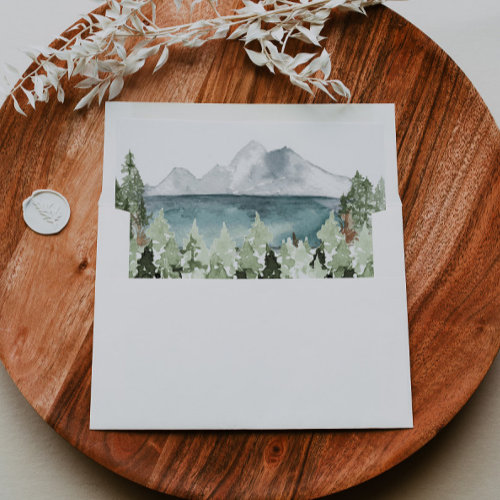 Watercolor Rustic Mountain Lake with Pines CLOVER Envelope Liner