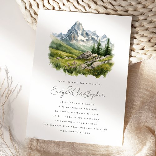 Watercolor Rustic Mountain Landscape Wedding Invitation