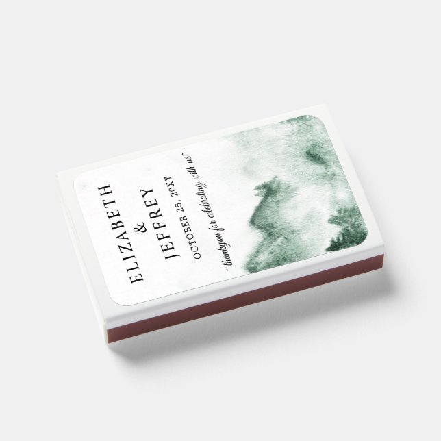 Watercolor Rustic Mountain Pine Winter Wedding  Matchboxes (Front Closed)