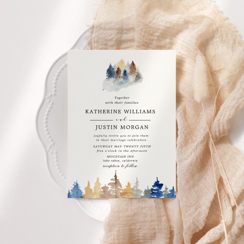 Watercolor Rustic Mountain Wedding Invitation