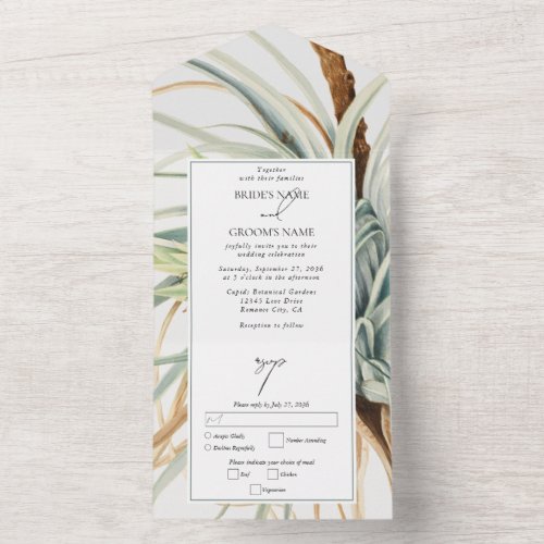 Watercolor Rustic Neutral Boho Botanical Wedding All In One Invitation