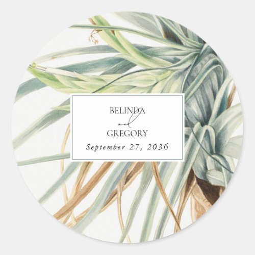 Watercolor Rustic Neutral Boho Botanical Wedding Classic Round Sticker