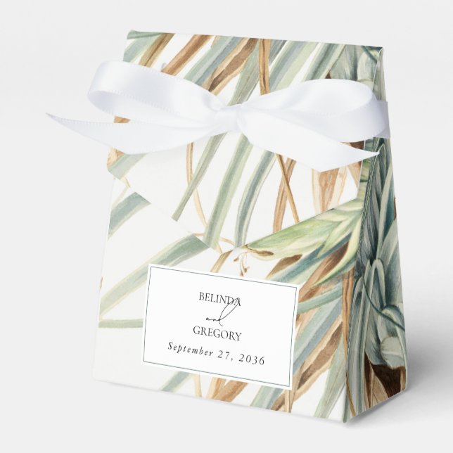 Watercolor Rustic Neutral Boho Botanical Wedding Favor Boxes (Front Side)